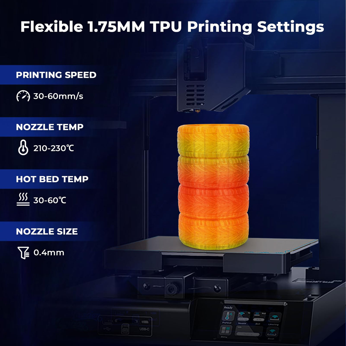AMOLEN TPU 3D Printer Filament Bundle, Transparent Multicolor Rainbow TPU 1.75mm, Color Change Flexible Soft TPU 3D Printing Filament Supports High Speed, 200gX4 Spools AMOLEN