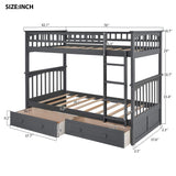 Harper & Bright Convertible Wood Twin-Over-Twin Bunk Bed with Storage Drawers and Ladder - Can Be Divided Into Two Daybeds (Grey) Harper & Bright Designs