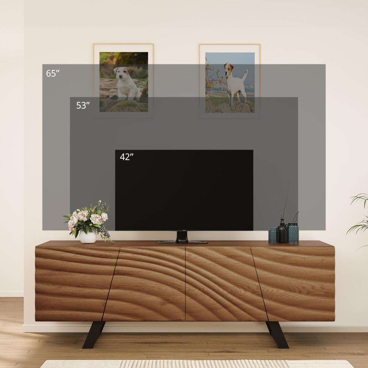 YITAHOME 63" Mid Century Modern TV Stand for TVs up to 65 inch Flat Screen Wood TV Console Media Cabinet with Storage, Walnut YITAHOME