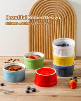 Hasense Ramekins Oven Safe, 8 oz Ramekins for Baking Souffle Ramekins Set of 6, Ceramic Dipping Sauce Cups for Pudding, Ice Cream, Custard, Dessert Bowls Porcelain, Dishwasher Safe, Multi color Hasense