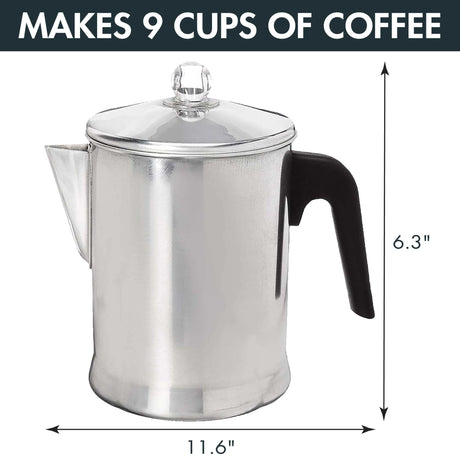Primula Today Aluminum Stove Top Percolator Maker Durable, Brew Coffee On Stovetop, 9 Cup, Silver Primula