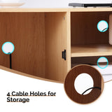 Modern TV Stand for 65 Inch TV, Entertainment Center with 2 Storage Cabinets and Adjustable Shelf, Solid Wood Feet, 4 Cord Holes, Groove Wave Media TV Console Table for Living Room Bedroom (Natural) Generic