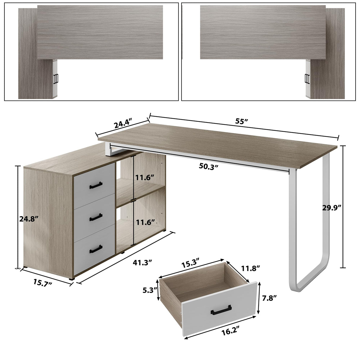 ARTPOWER L Shaped Computer Desk with 3 Drawers and Shelf,55" Large Home Office Corner Desk with Storage Cabinet,Computer Table for PC Executive Writing Study Work,Reversible Gaming Desk,Walnut ARTPOWER