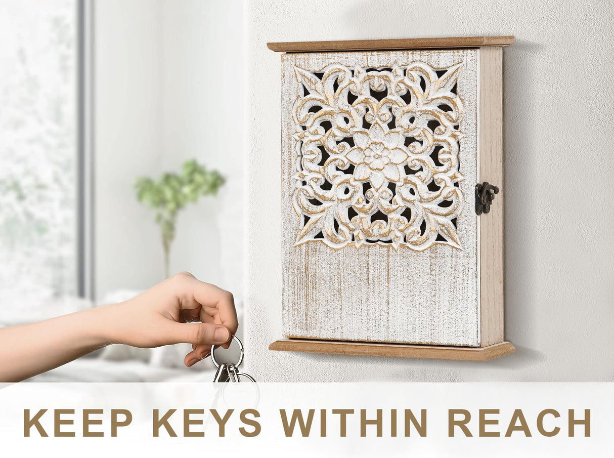 AHUONEL Key Holder for Wall Decorative Key Box Key Cabinet, Wooden Key Hooks Wall Mounted Key Hangers Rustic Key Rack with 6 Key Hooks for Home Office Entryway, Christmas Housewarming Gift AHUONEL