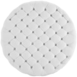 Modway Amour Faux Leather Button-Tufted Round Ottoman in White Modway