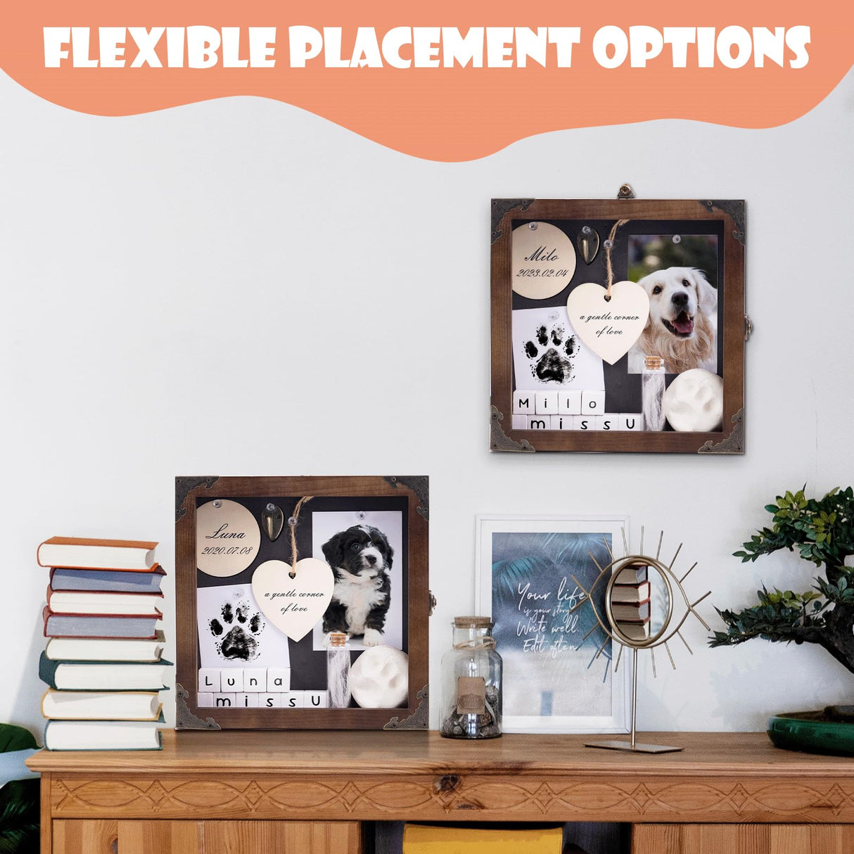 8.6'' Pet Memorial Shadow Box, Customizable Display Case for Dog Cat, Paw Print Hair Preservation, Picture Frame with Paw Print Kit Ashes Fur Jar as Pet Loss Sympathy Gift DigNew