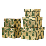 PAPER FAIR 5PCS Christmas Nesting Gift Boxes Set, Gold Foil Green Xmas Tree Flat Square Cardboard Nested Box with Lid, for Gift Wrapping Holiday Present Birthday, Assorted Size PAPER FAIR