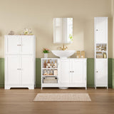 TEENFON 35.4" Pedestal Sink Storage Cabinet with 2 Doors and Adjustable Shelves, Bathroom Sink Cabinet, Under Sink Storage with U-Shape Cut-Out, White TEENFON