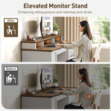 RALGEND 55'' Farmhouse Executive Desk with Drawers, Computer Desk with File Cabinet and Side Bookshelf, Writing Gaming Desk with Monitor Stand & Charging Station, White and Walnut RALGEND