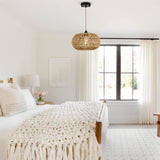 Farmhouse LED Rattan Pendant Lights, Boho Chandelier Light Fixture, Rustic Wicker Hand Woven Rope Cage Basket Pendant Hanging for Dining Room Living Room Kitchen Bedroom Nursery Foyer Hallway Entryway Stepeak