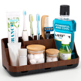 GFWARE Wood Toothbrush Holders for Bathrooms Countertop Organizer - Detachable 7 Slots Kid Bathroom Decor and Accessories, Wooden Bathroom Sink Storage Organization, Caddy, Tray, Brown GFWARE