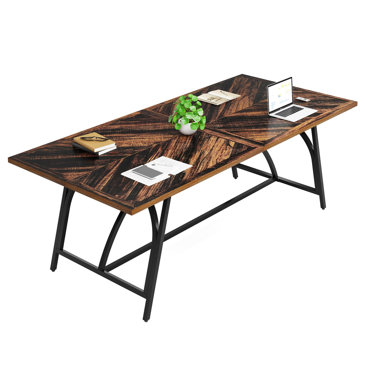 Tribesigns 6FT Conference Room Table, Rectangle Meeting Seminar Table for 6-8 People, 70.86-Inch Conference Tables for Home Office, Business Boardroom Desk with Stylish Metal Legs Tribesigns