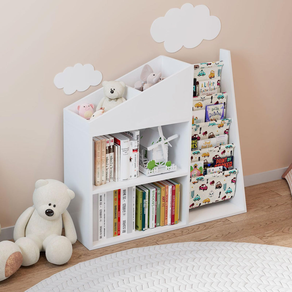 HedoAjim 2-Tier Sling Bookshelf with Blackboard & Storage for Kids HedoAjim