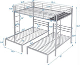Harper & Bright Designs Metal Triple Bunk Beds Full Over Twin & Twin Bunk Bed with Upper Built-in Shelf, 3 Bed Bunk Beds with 2 Ladders for Kids, Teens, Adults, Silver Harper & Bright Designs
