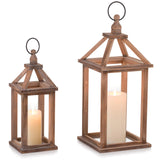Staymoment Wooden Decorative Candle Lanterns Set of 2, Indoor Rustic Hanging Candle Holder for Centerpiece Mantle Shelf Porch, 12" & 16" Farmhouse Home Decor Wedding Table Decoration, Brown Staymoment