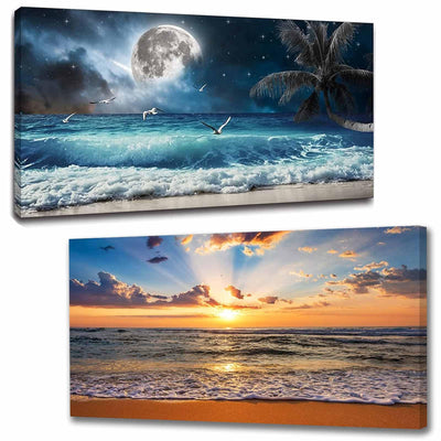 TOCARE 2 Pack Diamond Painting Kits Moon Sea, Large Diamond Art Kits for Adults Sunset Beach,5D Full Drill Diamond Dots Kits 16x28inch Home Wall Decor