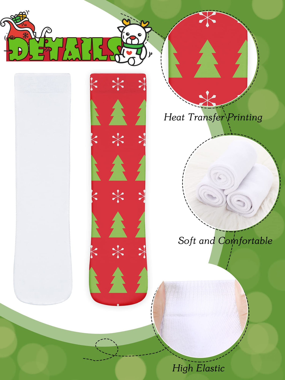 6 Pairs Blank White Sublimation Socks Printable Athletic Socks Patriotic Socks 4th of July Full Sublimation Socks Unisex Sports Crew Socks for Present DIY Personalized Socks Women Men Teens, Size 9-12 Giugu