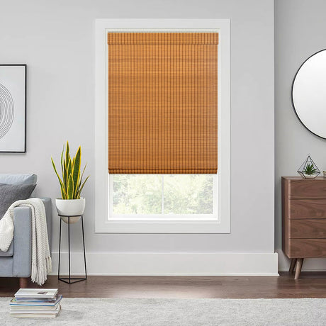 Romswi Cordless Bamboo Roman Shade Blind for Inside/Outside Mount, Light Filtering, Light Russet, 23" W x 64" H Romswi