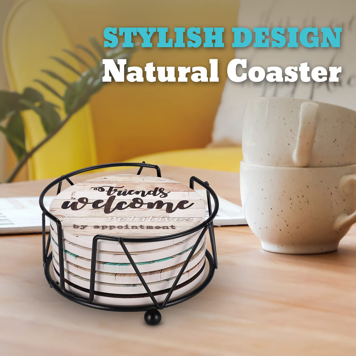 Funny Coasters - House Warming Gifts New Home - Housewarming Gifts for Women, Men, Couple, New Homeowner - Farmhouse Bar Coasters for Drinks with Holder - First Apartment Essentials Ultimate Hostess