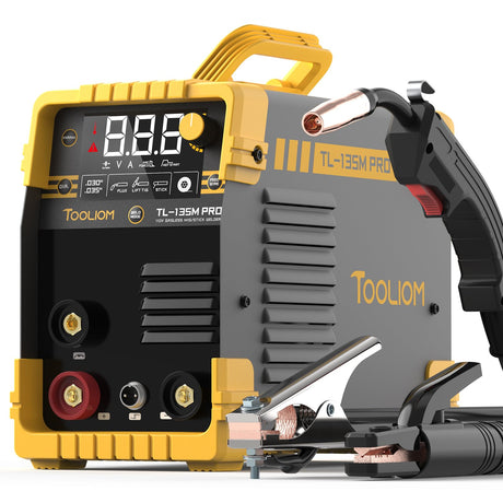 TOOLIOM 135A MIG Welder Flux Core 110V MIG Welder Gasless Flux MIG/Lift TIG/Stick 3 in 1 Welding Machine IGBT DC Inverter with LCD Display TOOLIOM