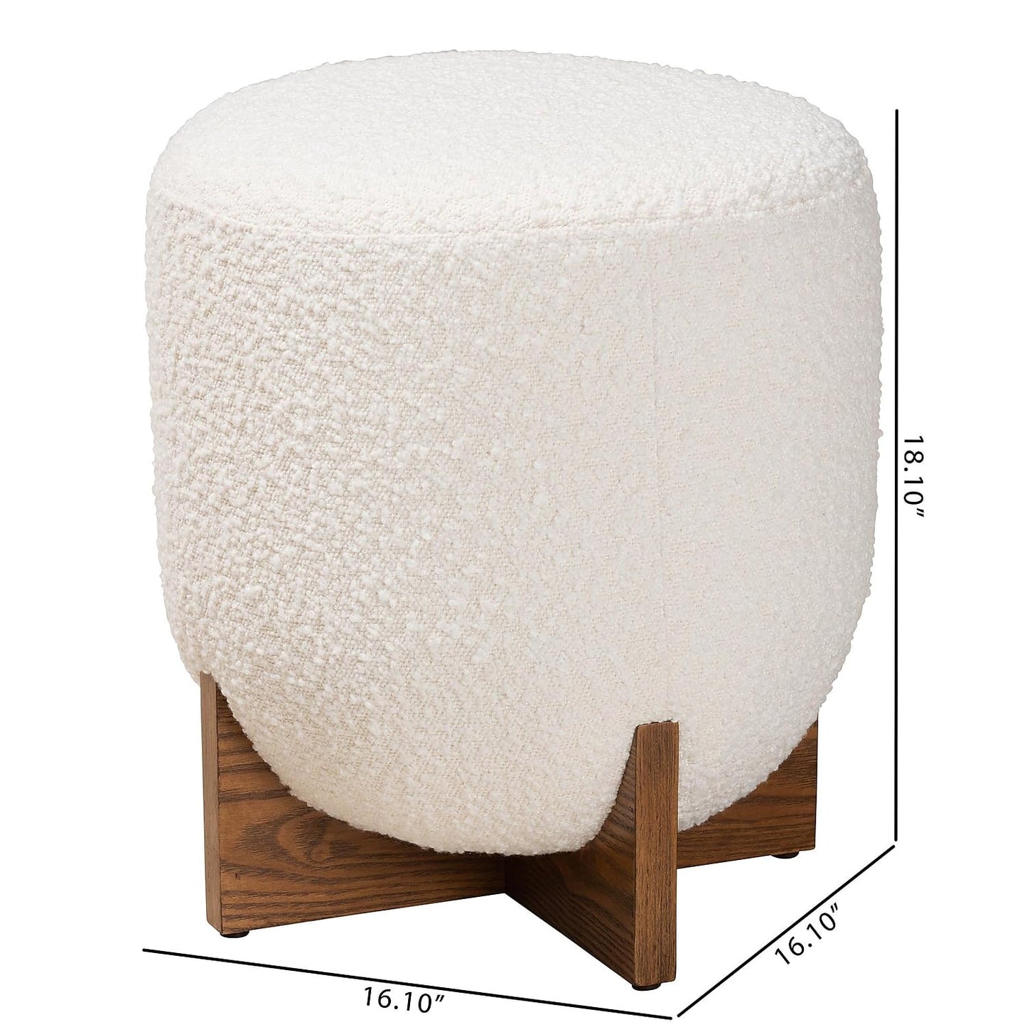 Baxton Studio Fisk Cream Boucle Fabric and Walnut Brown Wood Ottoman Footstool