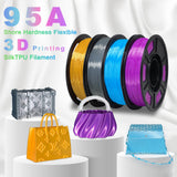 YOUSU Silk TPU Filament 1.75mm, 95A tpu3d Printing Flexible Filament, High Hardness Resilience, Soft Adhesive Material, Elastic, tpu4x250g Bundle, Silk TPU Gold,Dark Silver,Blue,Purple Yousu