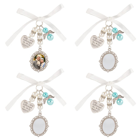 Framendino, 4 Pack Sublimation Blank Bouquet Photo Charms for Wedding Memory Bridal Bouquet Picture Charm Bouquet Memorial Charm DIY Jewelry Making 1 Sheet Round Framendino