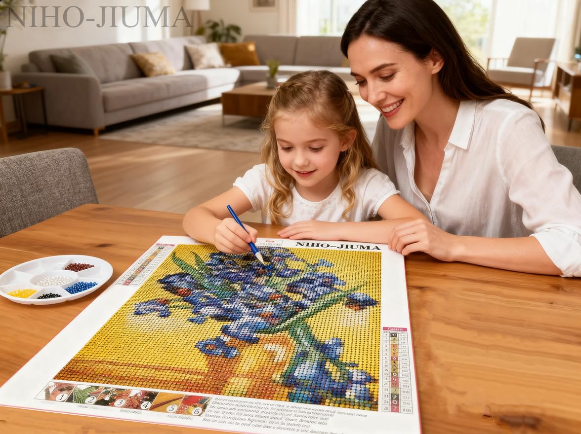 NIHO-JIUMA Diamond Painting Kits Van Gogh Irises, DIY 5D Full Drill Diamond Art Gift for Adult/Teen, Home Decoration (30x40cm/12x16inches) NIHO-JIUMA