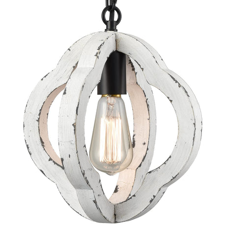 SAMTEEN Farmhouse Wooden Pendant Light Distressed White Wood Chandelier 1-Light Modern Wooden Pendant Light Fixtures for Kitchen Island Dining Room Bedroom SAMTEEN
