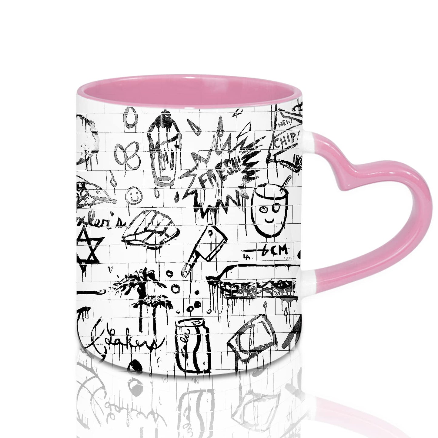 Sumex 11oz Set of 12 Sublimation Blanks Ceramic Coffee Mug with Heart Handle for Tea, Milk, Latte, Hot Cocoa,Pink Inner and Handle