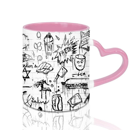 Sumex 11oz Set of 12 Sublimation Blanks Ceramic Coffee Mug with Heart Handle for Tea, Milk, Latte, Hot Cocoa,Pink Inner and Handle