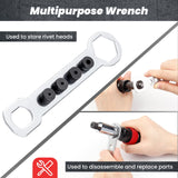 YUZES Rivet Gun Kit Adapter for Cordless Drills and 8mm Ratchet Wrench, Rivet Tool with (3/32", 1/8", 5/32", 3/16", 1/4") Interchangeable Rivet Heads and 5 Twist Drill, Easy Processing for Pop Rivet YUZES