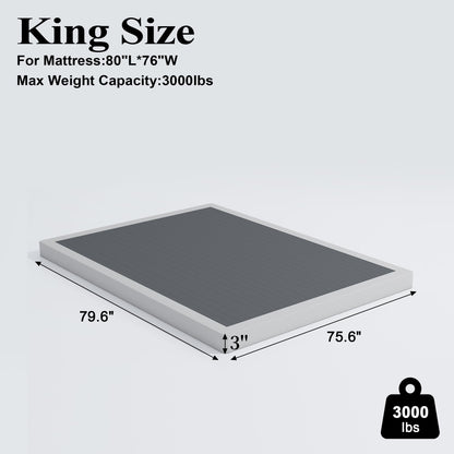 Vehowy Low Profile Box Spring King Size, 3 Inch Box Spring for King Bed, Heavy Duty Mattress Foundation, Metal Bed Base,Non-Slip,Easy Assembly