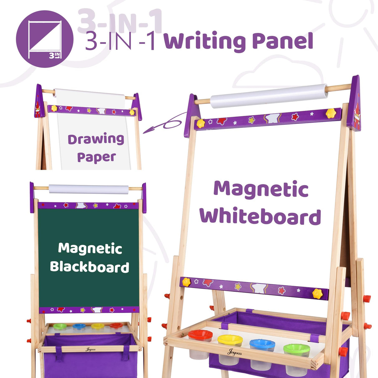 Joyooss Art Easel for Kids, Adjustable Standing Wooden Toddler Kids Easel Double Sided Drawing Board Whiteboard & Chalkboard Dry Easel Board, Art Easel for Kids Age 2-4 4-8 9-12 Painting Set Joyooss