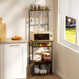 5-Tier Coffee Bar Cabinet with Visual Door, Small Kitchen Microwave Stand with 5 S-Shaped Hooks, 57.87”H Tall Bakers Rack with Storage Cabinet, Small Coffee Bar for Kitchen Living Room- Rustic Brown Hayexiha