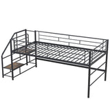 Merax Metal Low Loft Bed Frame with Full Length Guardrails, Easy Assemble Black Merax