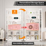 VINGLI Lockable Display Cabinet with Glass Doors & 5 Adjustable Shelves, 71" Tall White Metal Storage Cabinet Curio Liquor, Bookshelf Bookcase for Home Office Living Room Pantry Garage VINGLI