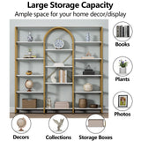 Gyfimoie Triple Wide Gold Bookshelf, 70.87" W x 71.34" H Large Modern Etagere Bookcase, Tall Display Shelf with 13-Tier Open Shelves, Freestanding Staggered Storage Shelf for Home Office (White/Gold) Gyfimoie