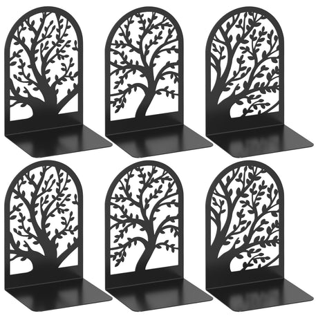 VFINE Bookends 3 Pairs, Decorative Book End, Bookends for Shelves, Book Ends for Shelves, Book Stopper Book Ends to Hold Books, Unique Black Metal Tree Book Ends for Home Office VFINE