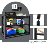 Rufokisa 40" W 3-Tier Garage Shelving Heavy Duty, 1500LBS Loads Garage Storage Shelves, Metal Shelving Units and Storage Racks, Industrial Utility Shelf Heavy Duty,40" Wx16 Dx36 H, Black Rufokisa