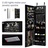 Giantex Wall Door Mounted Jewelry Armoire Cabinet with 47.5" H Full Length Mirror, 2 LEDs Lockable Jewelry Organizer Box with Bracelet Rod, 2 Drawers, Large Storage Capacity (Black) Giantex