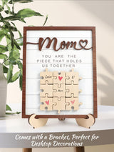 DECEED Mom Puzzle Piece DIY Sign Mother’s Day Puzzle Sign Wooden Table Decor Personalized Mothers Day Puzzle Plaque Gifts, You are The Piece That Holds US Together Customized Puzzle Card DECEED