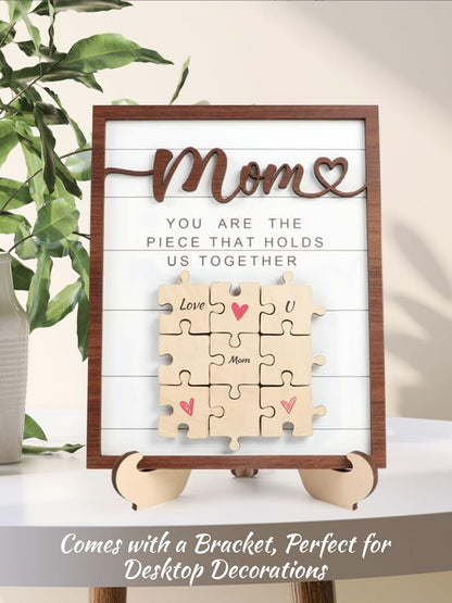 DECEED Mom Puzzle Piece DIY Sign Mother’s Day Puzzle Sign Wooden Table Decor Personalized Mothers Day Puzzle Plaque Gifts, You are The Piece That Holds US Together Customized Puzzle Card - WoodArtSupply