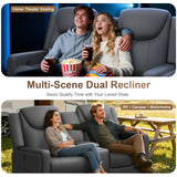 Dresegmt Loveseat Recliner Sofa, Gray PU Leather Double Recliner Loveseat with Console, Cup Holders, Storage & USB Ports, Ergonomics， Manual Reclining Sofa Couch for Living Room, RV Dresegmt