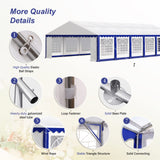 PHI VILLA 40 ft. x 20 ft. Large Outdoor Canopy Wedding Party Tent with Removable Side Walls & 7 Storage Bags, White with Blue Stripes PHI VILLA