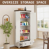 LUXOAK Farmhouse Kitchen Pantry Cabinet, 72" Tall Storage Cabinet with Adjustable Shelves & Barn Doors, Freestanding Kitchen Cupboard for Dining Room, Living Room, Barnwood+White LUXOAK