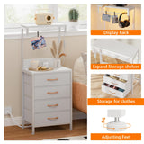 Furnulem White Tall Nightstand, LED Night Stand with Charger Station and Storage Shelves, 4 PU Finish Fabric Storage Drawers, Bedside Table, Bed Side Table for Bedroom,Dorm,Office Furnulem