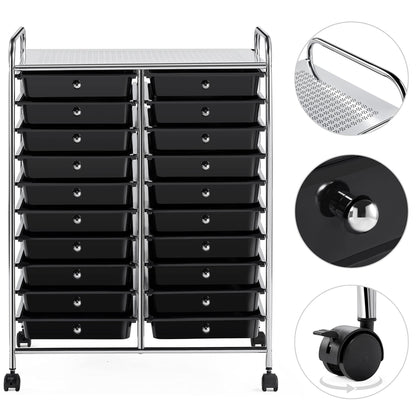 Yaheetech 20 Drawers Rolling Storage Cart Multipurpose Movable Organizer Cart Tools Scrapbook Paper Organizer on Wheels, Black