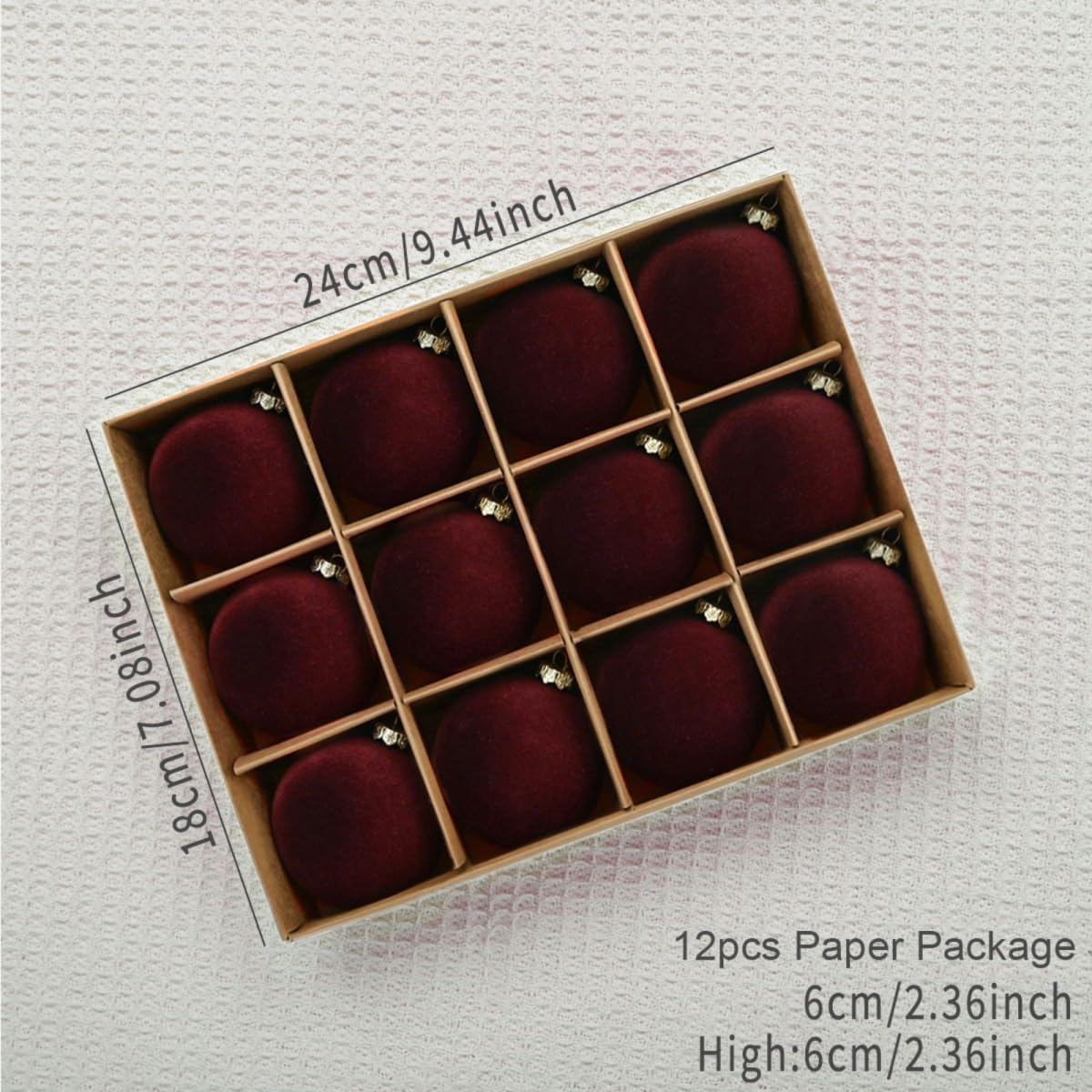 12pcs Christmas Tree Hanging Ball Decoration 2.4Inch Velvet Christmas Ornaments Balls Flocked Shatterproof Plastic Xmas Tree Ball for Party Holiday Wedding Home Decor (1, Burgundy, 12PCS) Maritown