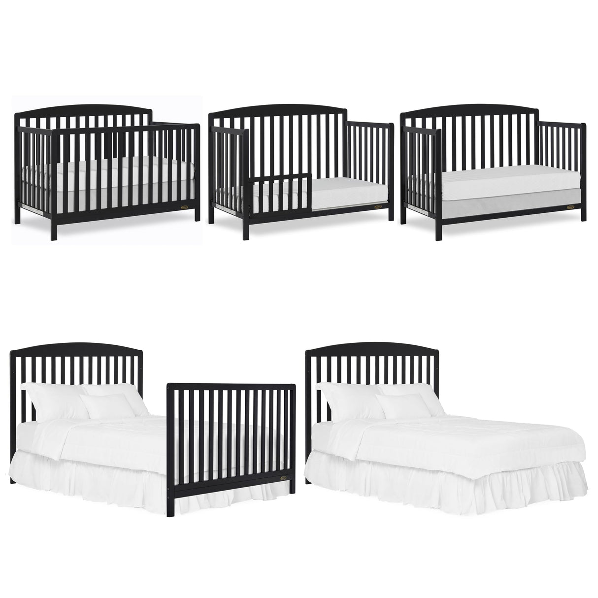 Dream On Me JPMA & Greenguard Gold Certified Odelle 5 in 1 Convertible Crib in Matte Black, Built of Sustainable Pinewood, 3 Mattress Height Settings, Non-Toxic Water-Based Paint Finish Dream On Me